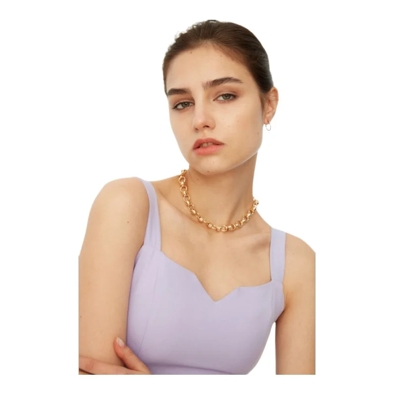 Trendyol TYZA Женские платья стандартного кроя с тканым квадратным воротником и