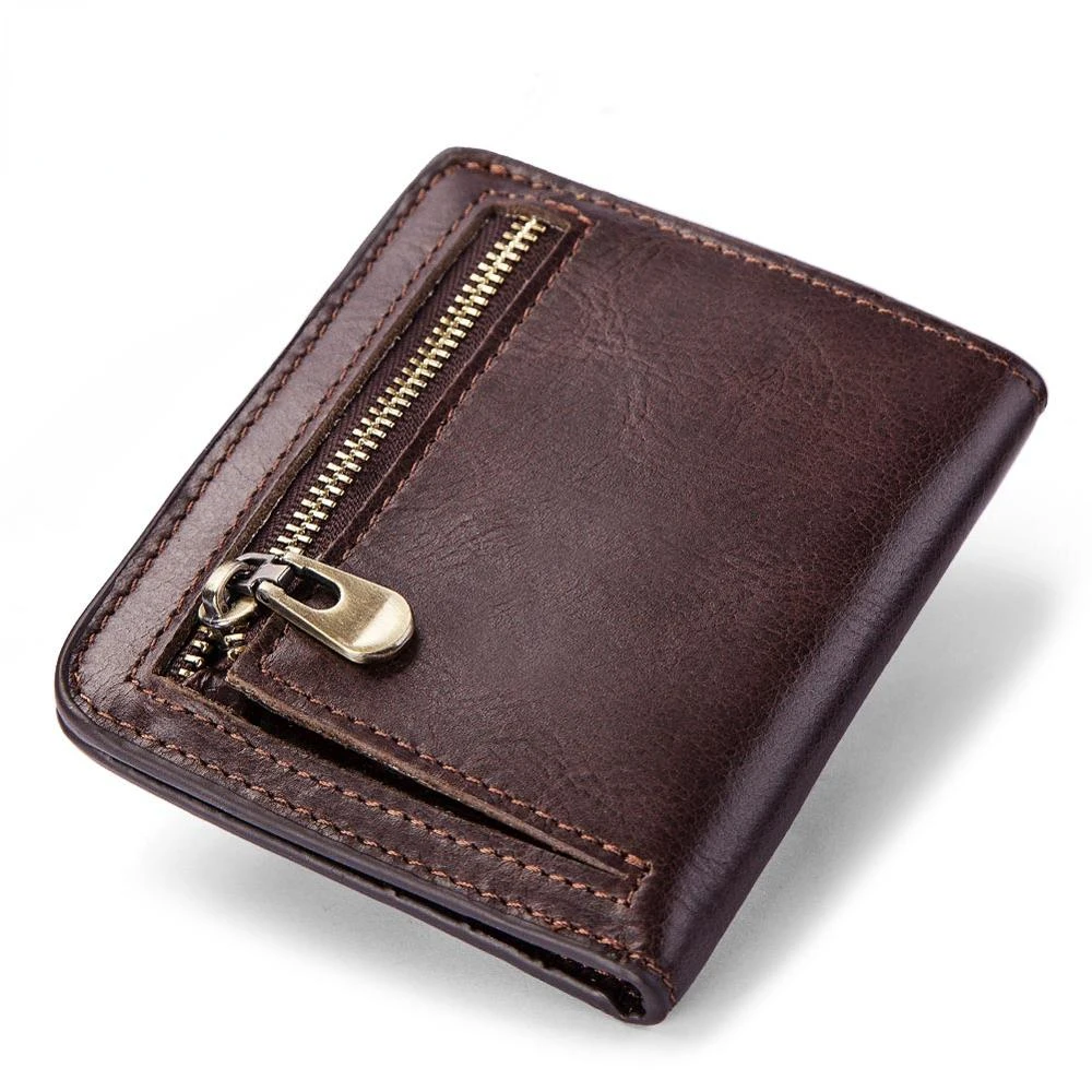 

High Quality Men'S Genuine Leather Wallet Vintage Short Male Wallets Zipper Poucht Male Purse Money Bag Portomonee Cheap