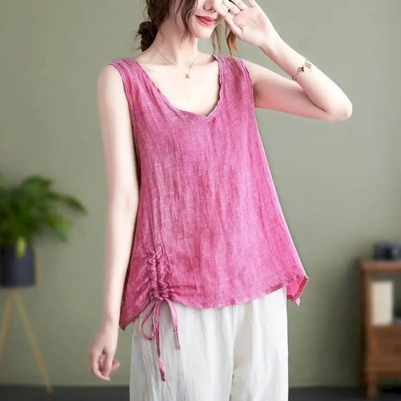 Хлопковые льняные жилеты женские летние корейские стильные повседневные