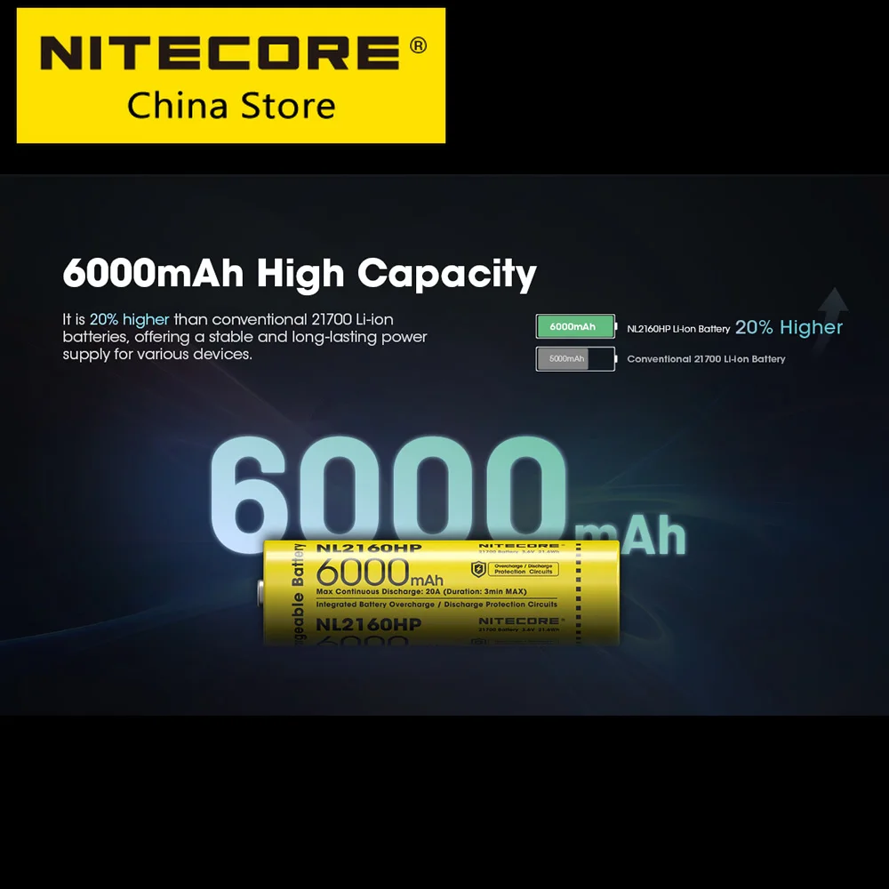1 шт. литий-ионный аккумулятор NITECORE NL2160HP 21700 6000 мАч 20 А 3 6 В