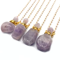 natural amethyst perfume bottle necklace charm lady aromatherapy bottle handmade chain diy necklace jewelry gift for friends
