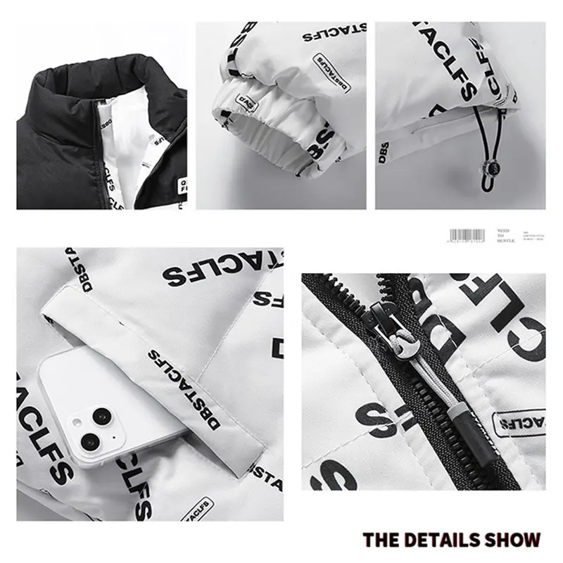 Men's Jackets Winter Casual Parkas Harajuku Print Fluffy Jackets Thick Warm Coats Women Hip Hop Fashion Streetwear Male