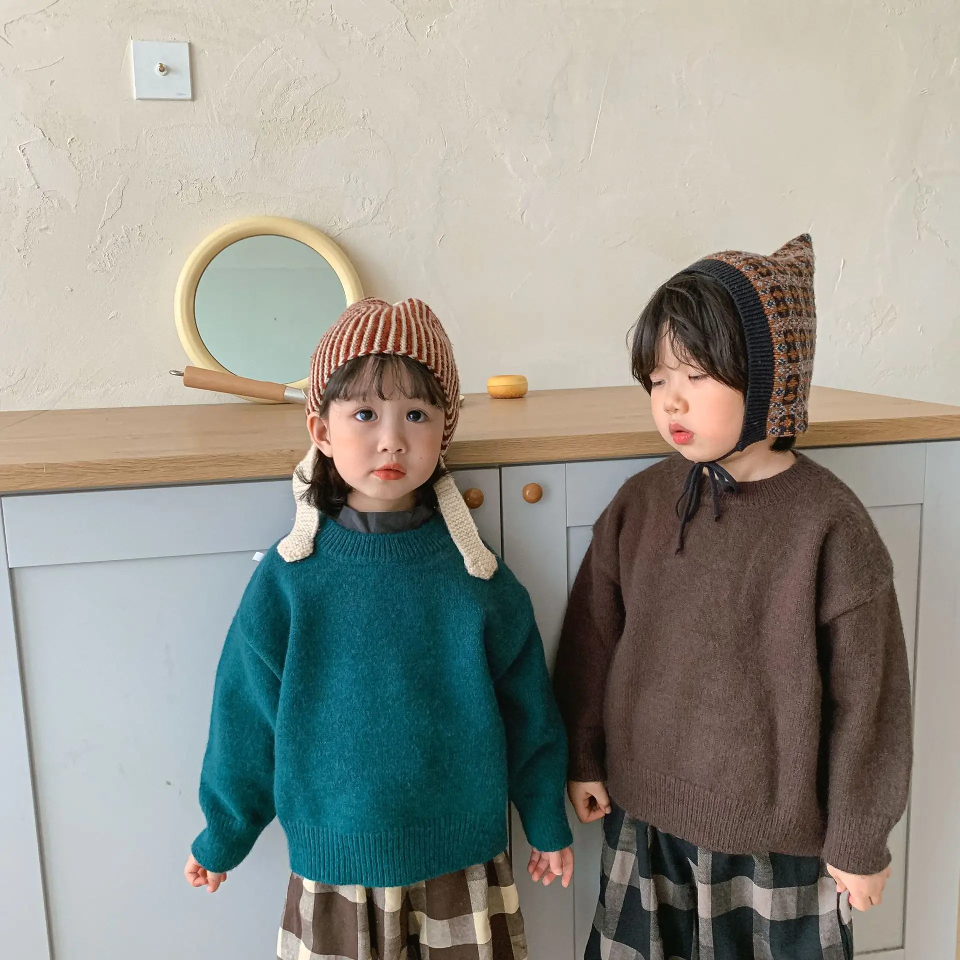 

Winter New styles boys and girls knitted warm base sweaters 4 colors unisex casual all-match sweater 1-6Y