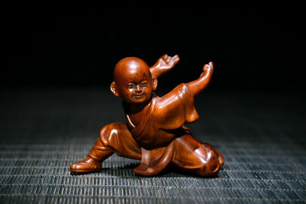 

Chinese Natural Boxwood Hand carved Exquisite Kung Fu Kid Statues