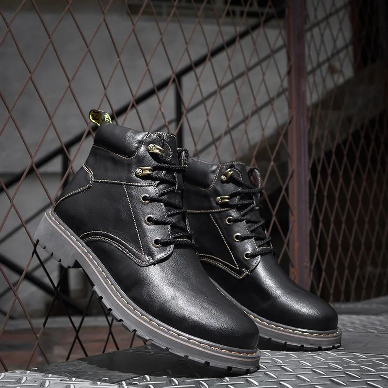 Мужские классические ботинки из натуральной кожи черные теплые рабочие с