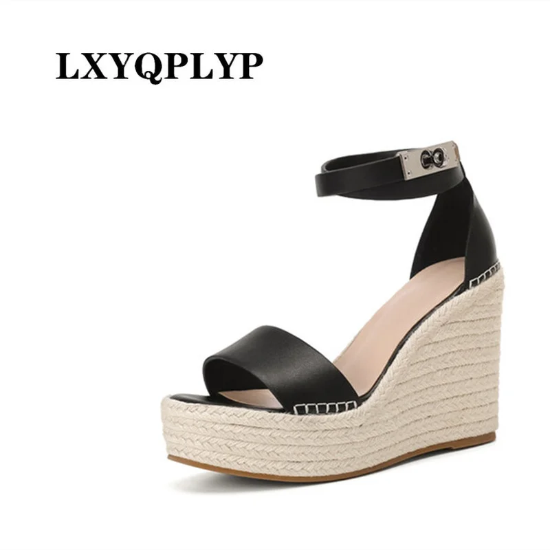 

LUCYLEYTE 2019 Roman style wedge with women's sandals feet nude with fish mouth women's shoes rubber sole sexy women's sandals