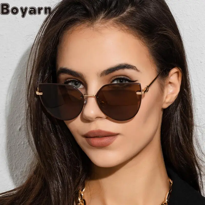 

Boyarn New Women's Large Frame Cat's Eye Sunglasses Steampunk Trend Gradient Sunglasses Cross Border Metal Glasses Men's