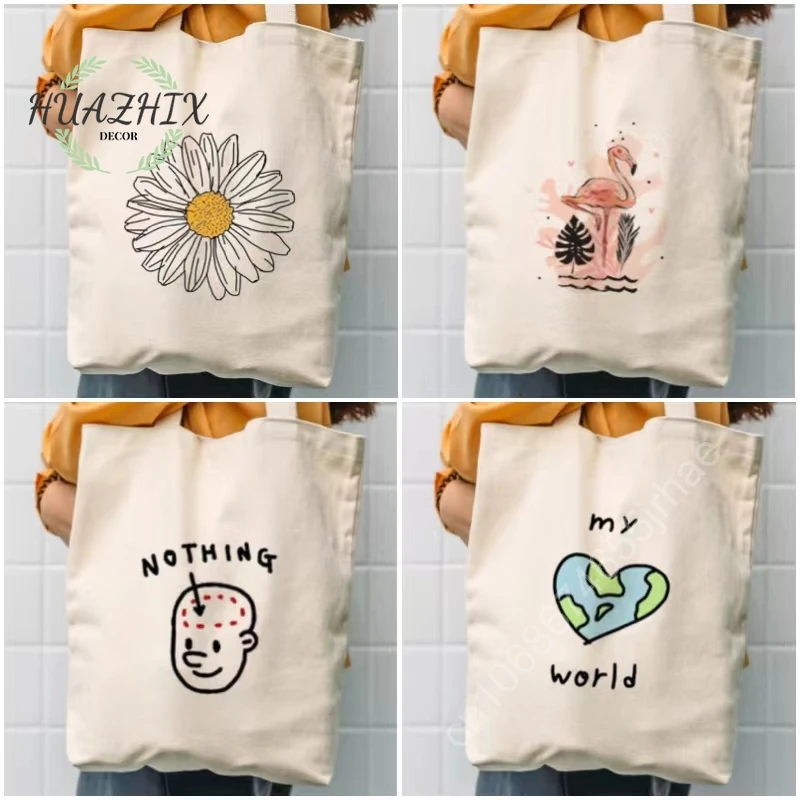 

Сумка на плечо с абстрактным мультяшным принтом, Женский тоут с подсолнухом и надписью Love, вместительная холщовая Повседневная портативная Сумочка для покупок