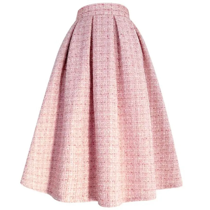 Vintage French Style Winter Tweed Wool Ball Gown Skirt Women High Waist Thick Princess Party