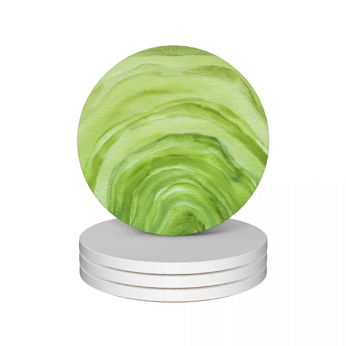 Лаймовый зеленый агат II Акварельный узор керамические подставки (набор из 4)