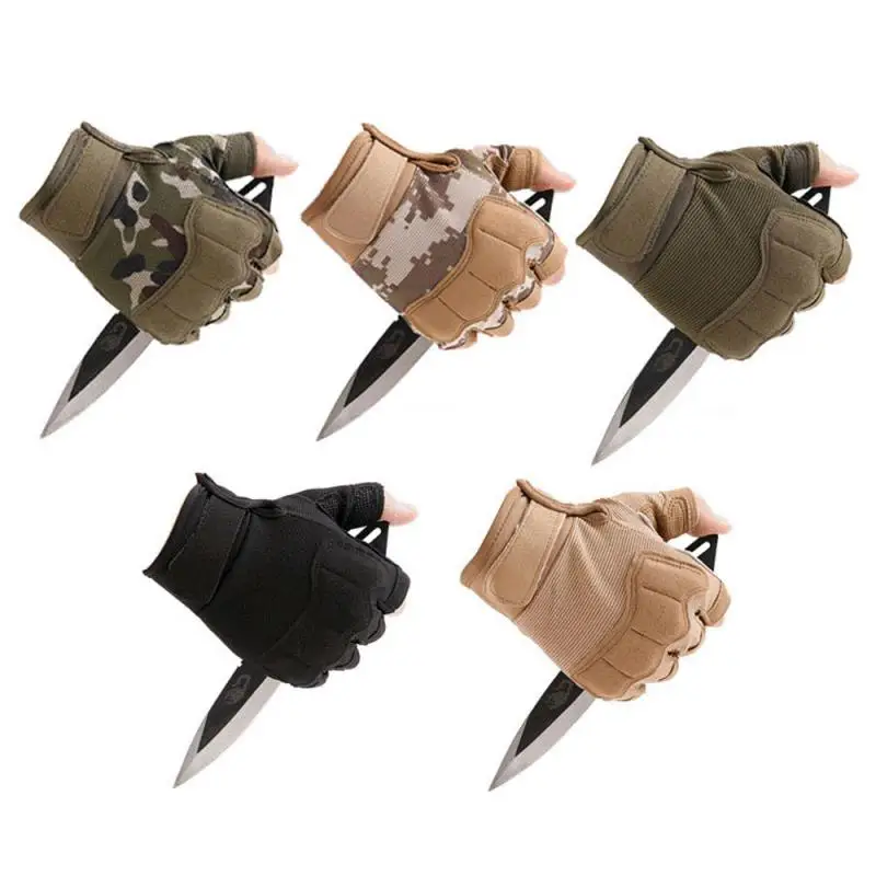 

Перчатки мужские тактические, Военные боевые митенки без пальцев, антискользящие тактические перчатки из углеродного волокна в стиле мили...