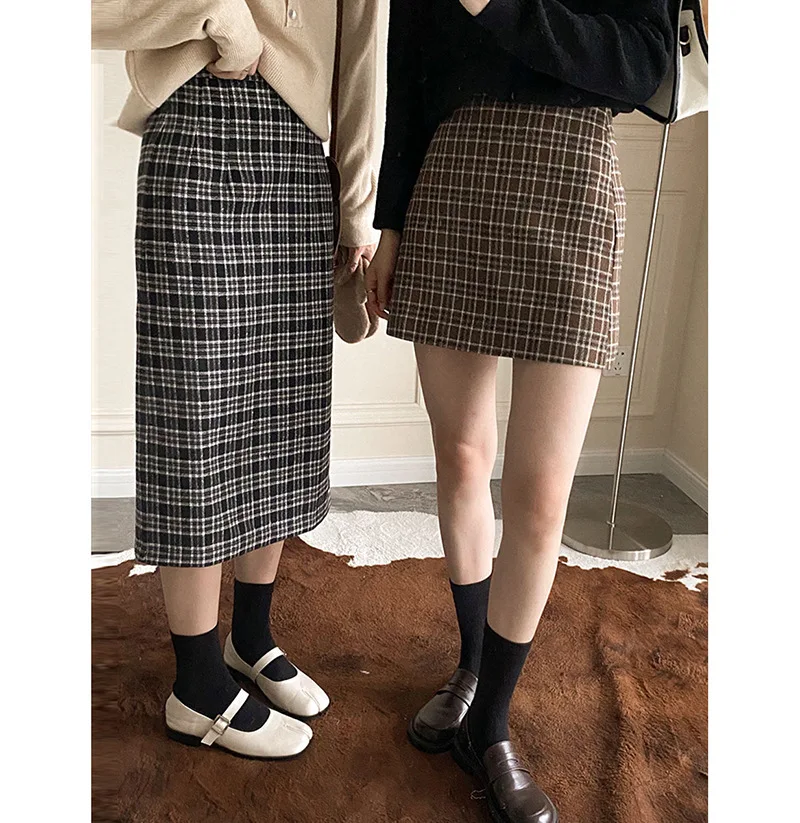 

Plaid Women Skirt Cute Kawaii A Line Harajuku Sexy Midi Skirt Korean Fashion Clothing Long Skirts for Women Woolen Y2K Clothes