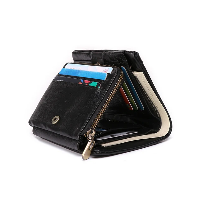 New Men's Wallet RFID Anti Theft Short Zipper Three Fold Business Card Holder Money Bag Purse  Genuine Leather Wallet Male 2