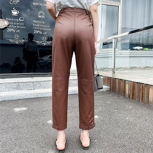

Luxury brand Harem Women Leather 2023 Autumn Loose Radish High Waist Sheepskin Cropped Pants Trend FCY204
