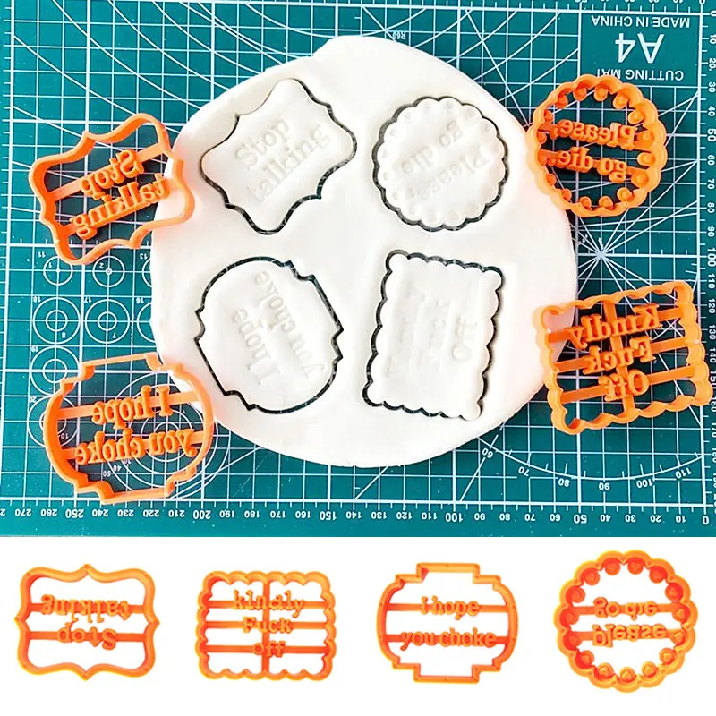 

New 4Pcs Cookie Mold English Alphabet Biscuit Mold With Good Wishes Pastry Baking Tool Biscuit Mold For Baking Fondant Cutter
