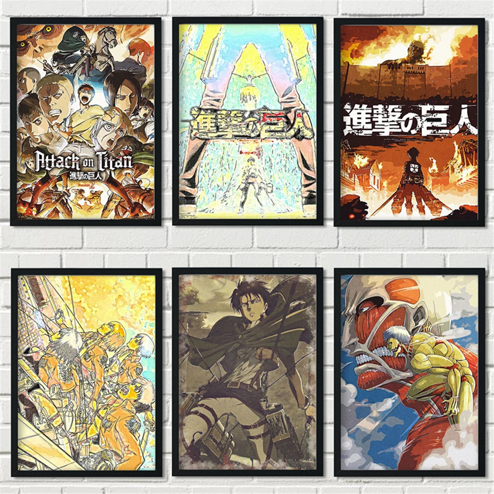Японские классические аниме атака на титанов ретро настенные художественные