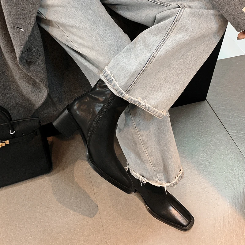 Женские ботильоны JOZHAMTA из натуральной кожи ботинки на толстом высоком каблуке с