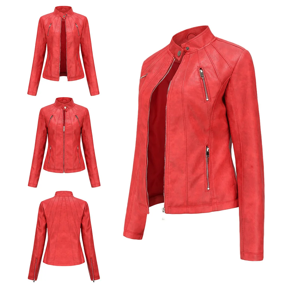 European new women's popular short leather jacket women's thin jacket spring and autumn jacket leather jacket