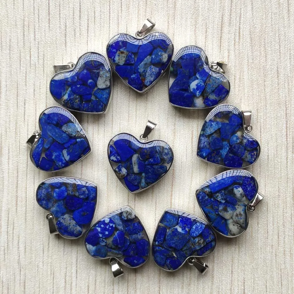 

wholesale 10pcs/lot New fashion good quality natural Lapis Lazuli heart shape pendants 20mm for jewelry making free shipping