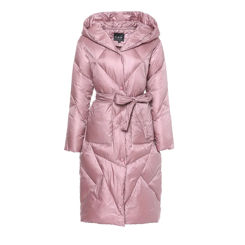 Women Mid-length Down Jacket Hooded Winter Slim White Duck Down Light Down Outwear