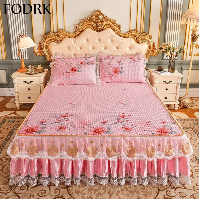 

3pcs Bed Sheets 2 Seater Cover Mattress Pad Bedspread Summer Bedding Set Fitted with Elastic Band Pillows Case Adjustable Linen