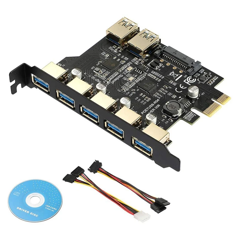 

Superspeed 7-портовая Плата расширения PCI-E к USB 3,0, 5 портов USB и 2 задних порта USB, экспресс-карта для настольного компьютера