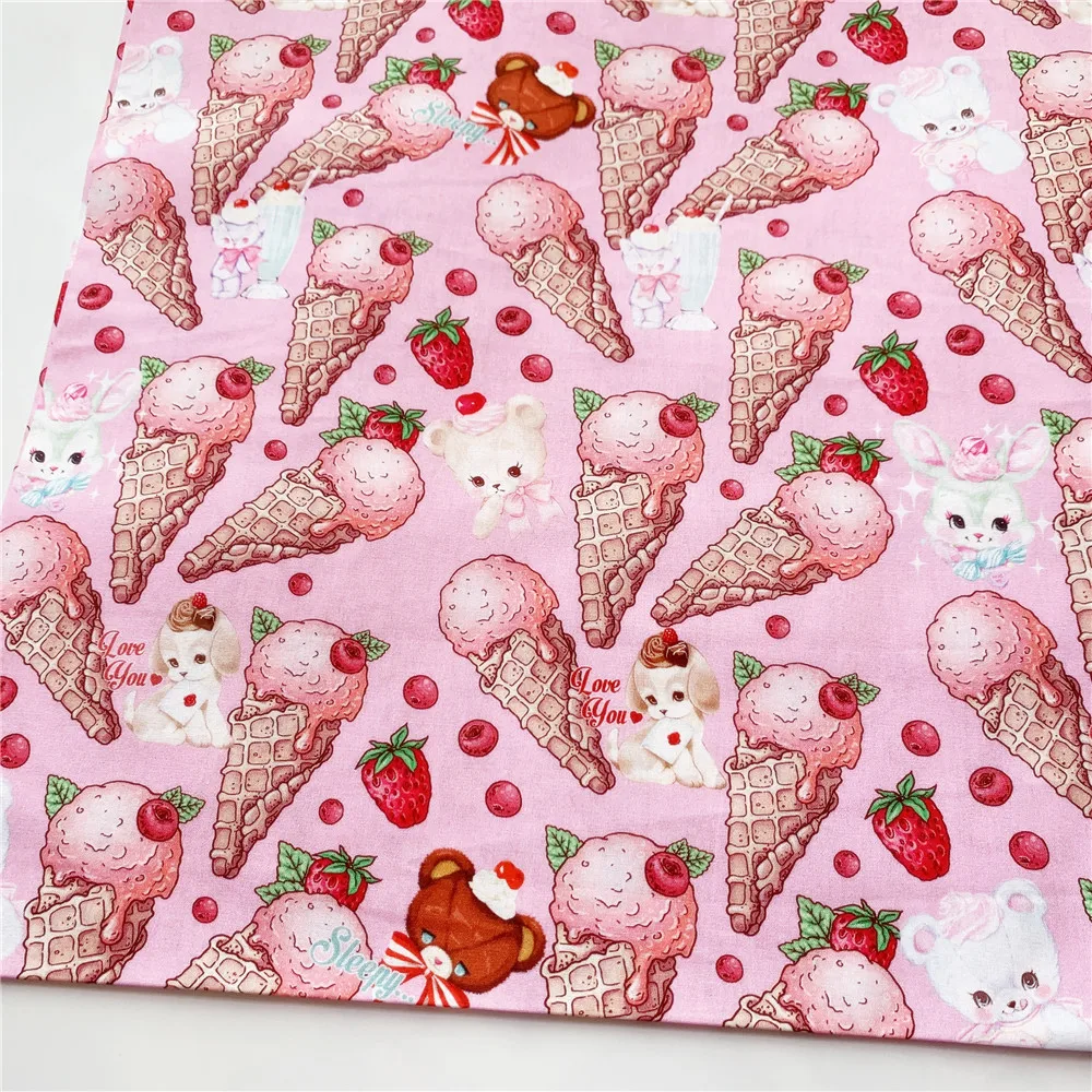 Милая детская хлопковая ткань с мороженым клубничным кроликом для одежды сделай