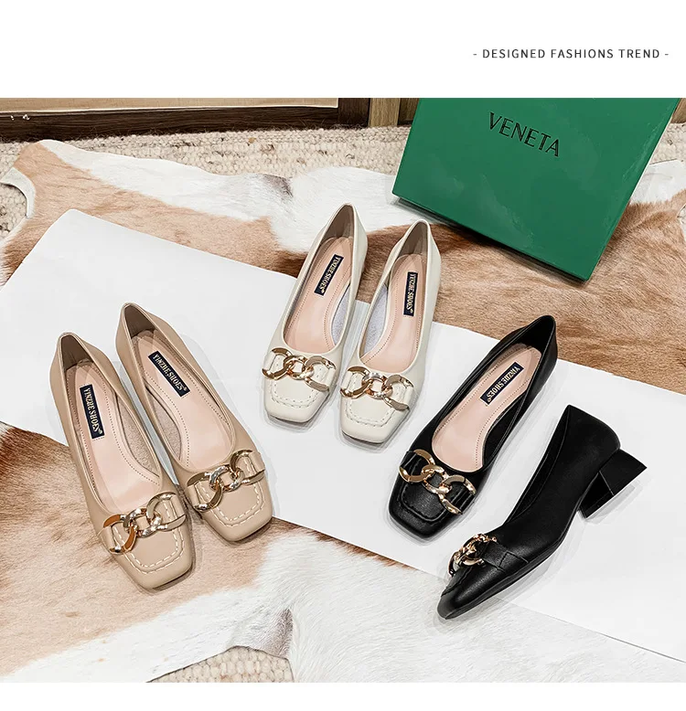 Женские туфли в стиле ретро французские с квадратным носком мягкая кожа без