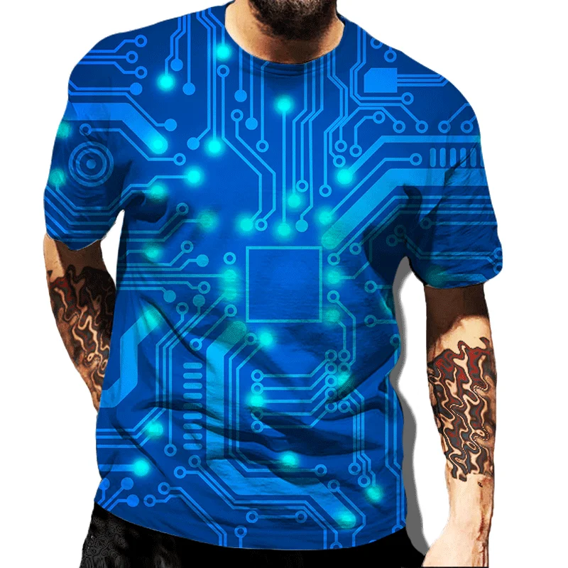 

Cool Design Circuit Board Round Neck Electronic Chip 3D Print T-shirt Man Fashion Oversize tshirt Breathable Harajuku Male Tops