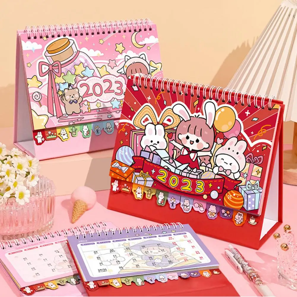 

Calendar Ornamental Exquisite Pattern Cartoon Design with Cardboard Base Table Planner 2023 Standing Desk Calendar for Office