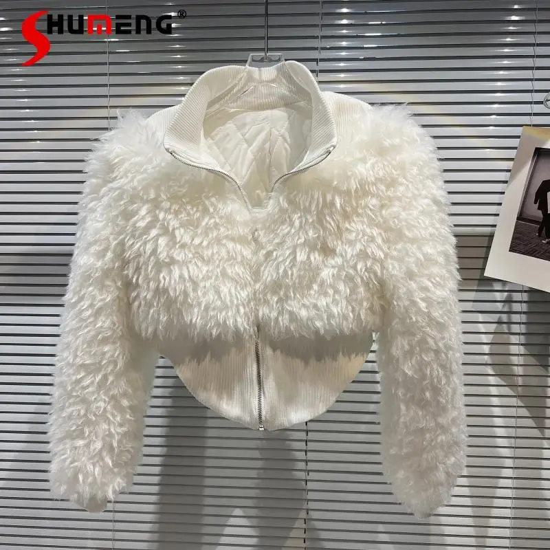 

2021 Winter New Elegant Socialite Quilted Short Jacket Women's White Long Sleeve Clothing Outer Wear Plush Short Coat
