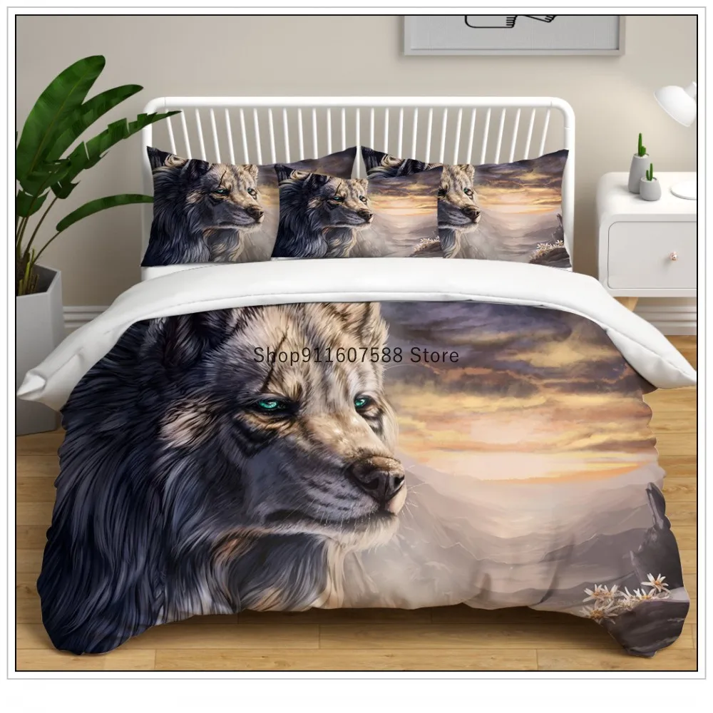 

Customize Fashion Wolf Pattern Bedding Sets Animal Duvet Cover Queen King Size Bed Set Moon Printed Quilt Comfoter Covers