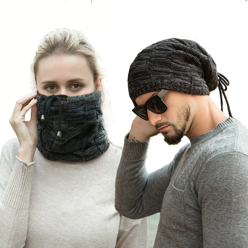 Winter Hat Women's Scarf Solid Wool Men's Outdoor Warm Knitted Hat Outdoor Windproof and Warm Riding Knitted Cap