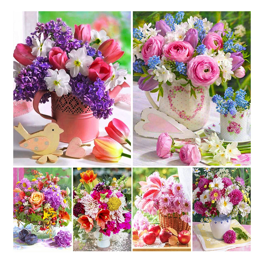 

5D DIY Diamond Painting Rose Peony Basket Cross Stitch Diamond Embroidery Hand Inlaid Gifts Home Girl Room Wall Art Decoration