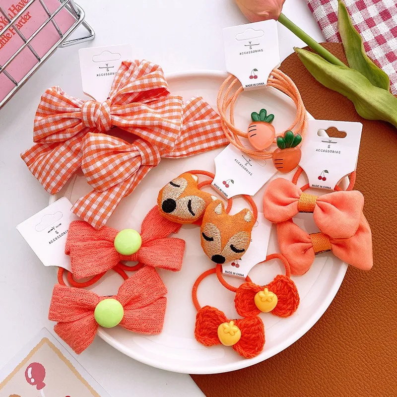 

Vibrant Orange Cute Bowknot Scrunchies Children Girls Elastic Hair Rubber Bands Bow Accessories Tie Hair Rope Headdress Headwear