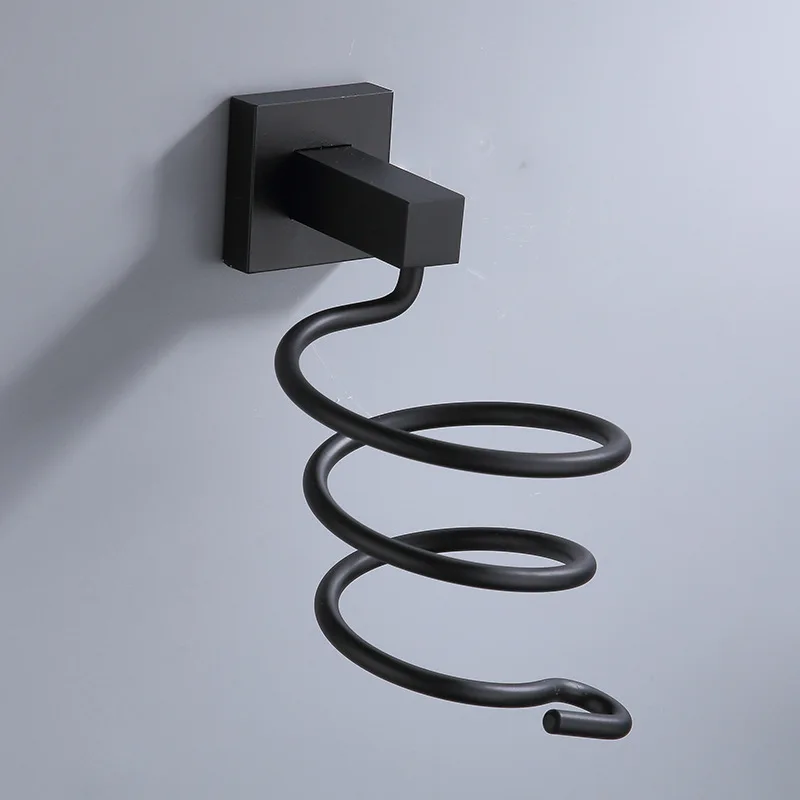 

Wall Mounted Hair Dryer Holder Aluminum Bathroom Shelf Black Storage Organizer Spiral Stand Blower Holder Rack Hair Care Tools