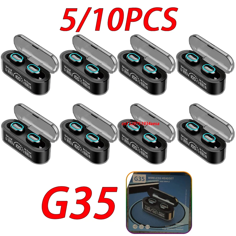 G35 TWS Bluetooth Headset Wholesale 5/10PCS Wireless Headset HiFi Microphone Games Motion LED Digital Display Headset PK F9-5C