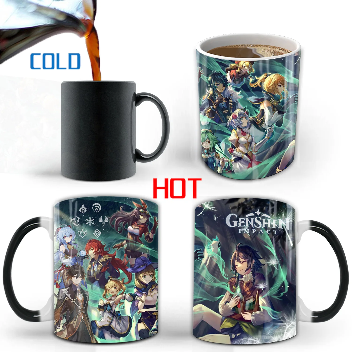 Genshin Impact, меняющая цвет кружка, игровая чашка для обесцвечивания, керамические кофейные чашки для горничной, термочувствительные кружки для чая с молоком, новинка, посуда для напитков