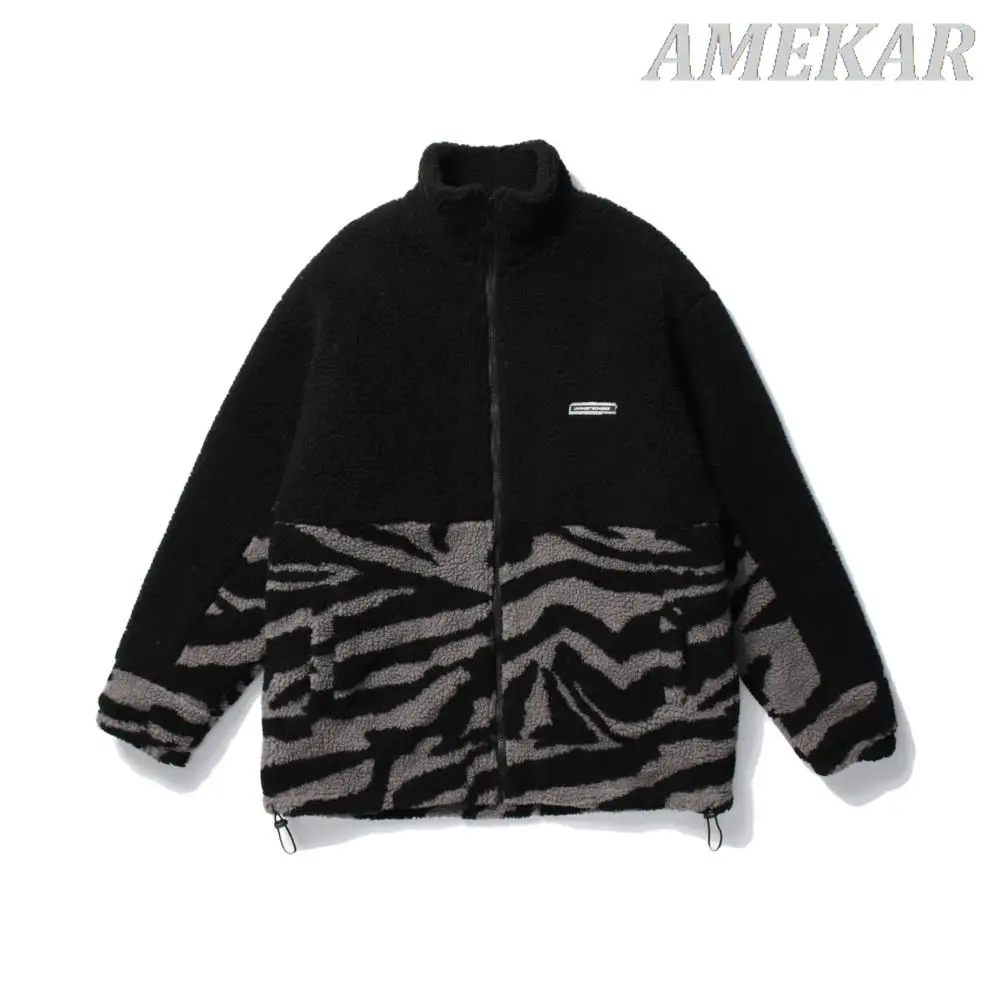 2023 Print Casual Lamb Wool Parka Winter Clothing Korea Style Streetwear Coat Hip Hop Zipper Fashion Soft Jackets For Men Women