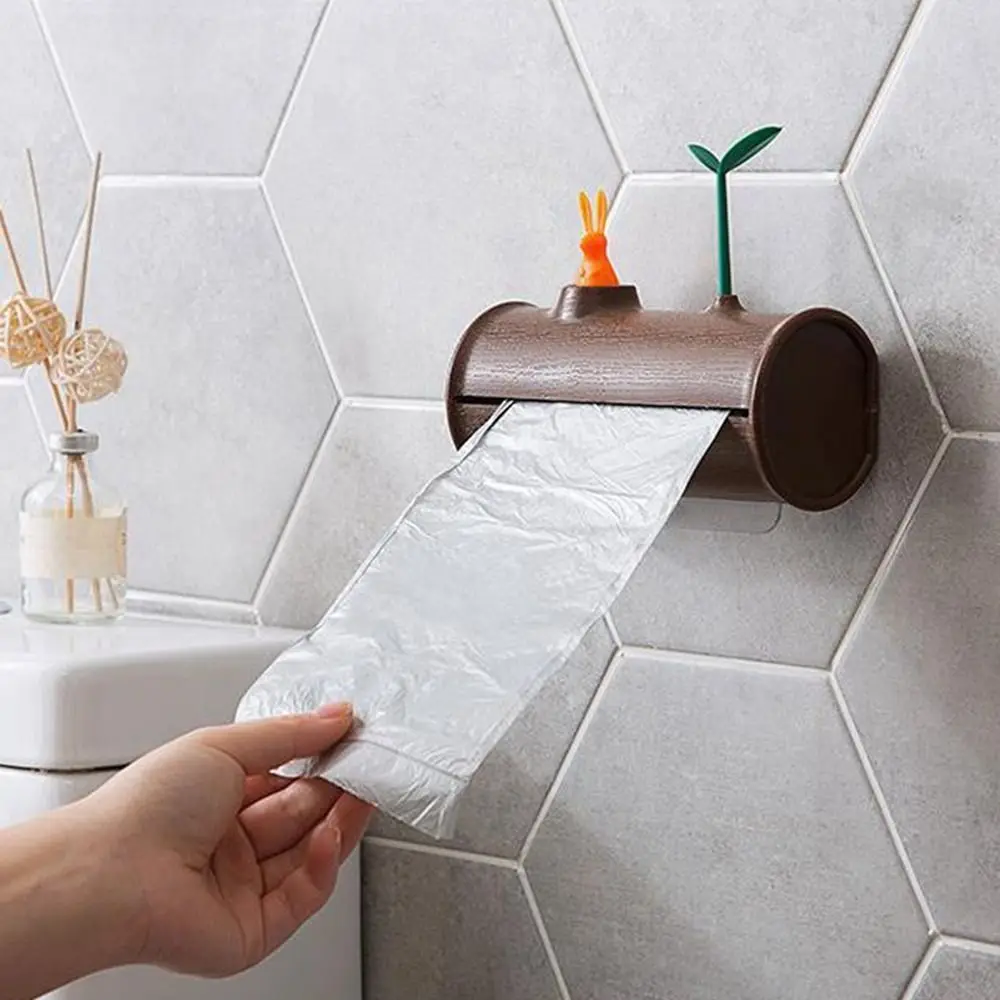 

Rabbit Storage Box Cute Leaf Plastic Garbage Bag Container Self-adhesive Wall Mounted Trash Bag Storage Rack Kitchen Bathroom