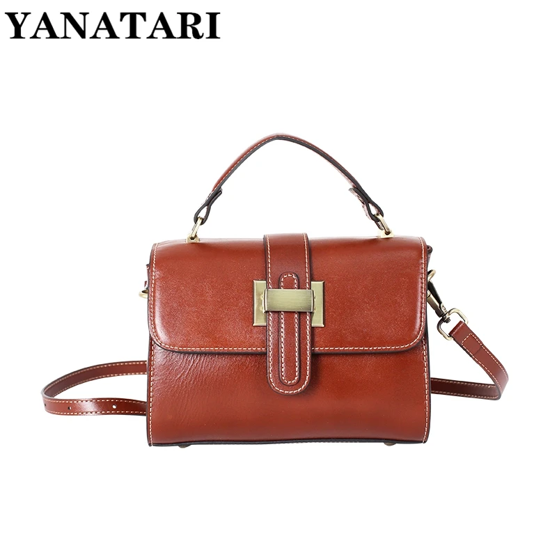 

YANATARI vintage Women Bags Genuine Leather Messenger Bag Cow Leather All-match Single Shoulder Hand-held Square Handbag