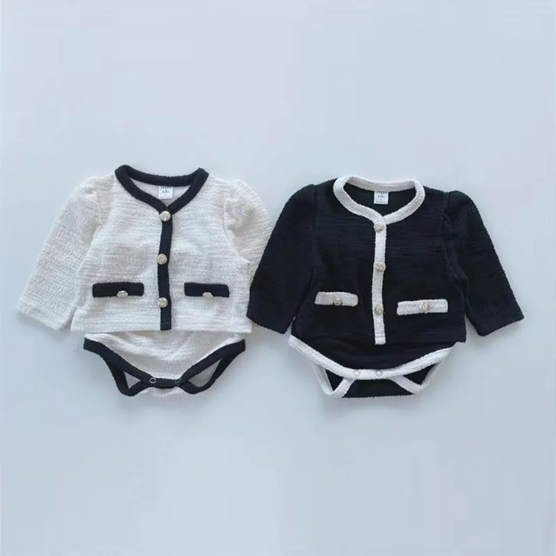 

Herfst Baby Kleding Trui Set Baby Meisjes Knit Truien Vest Jas Blommer 2 Pcs