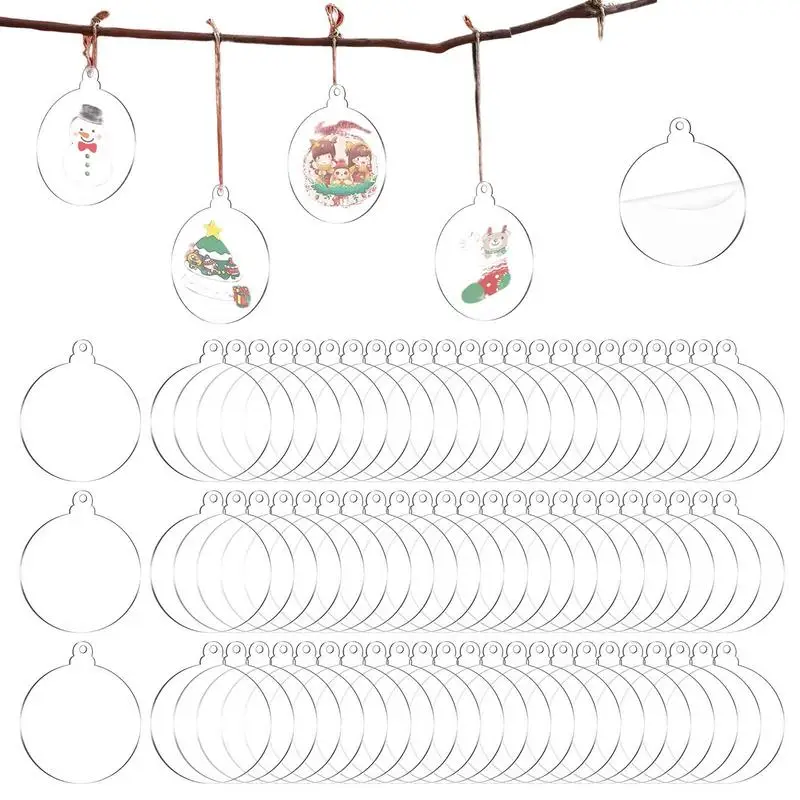 

DIY Blank Pendant 72 Pcs Flat Circle Bulb Shape Decoration For Christmas Tree 2022 Clear Acrylic Round Christmas Ornament
