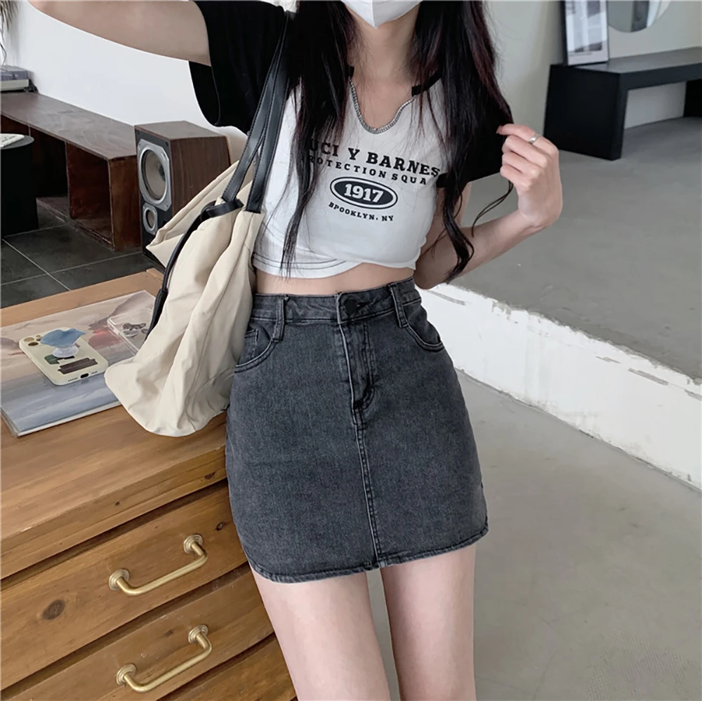 Женская Облегающая Джинсовая Мини-юбка С Высокой Талией Трапециевидной Формы