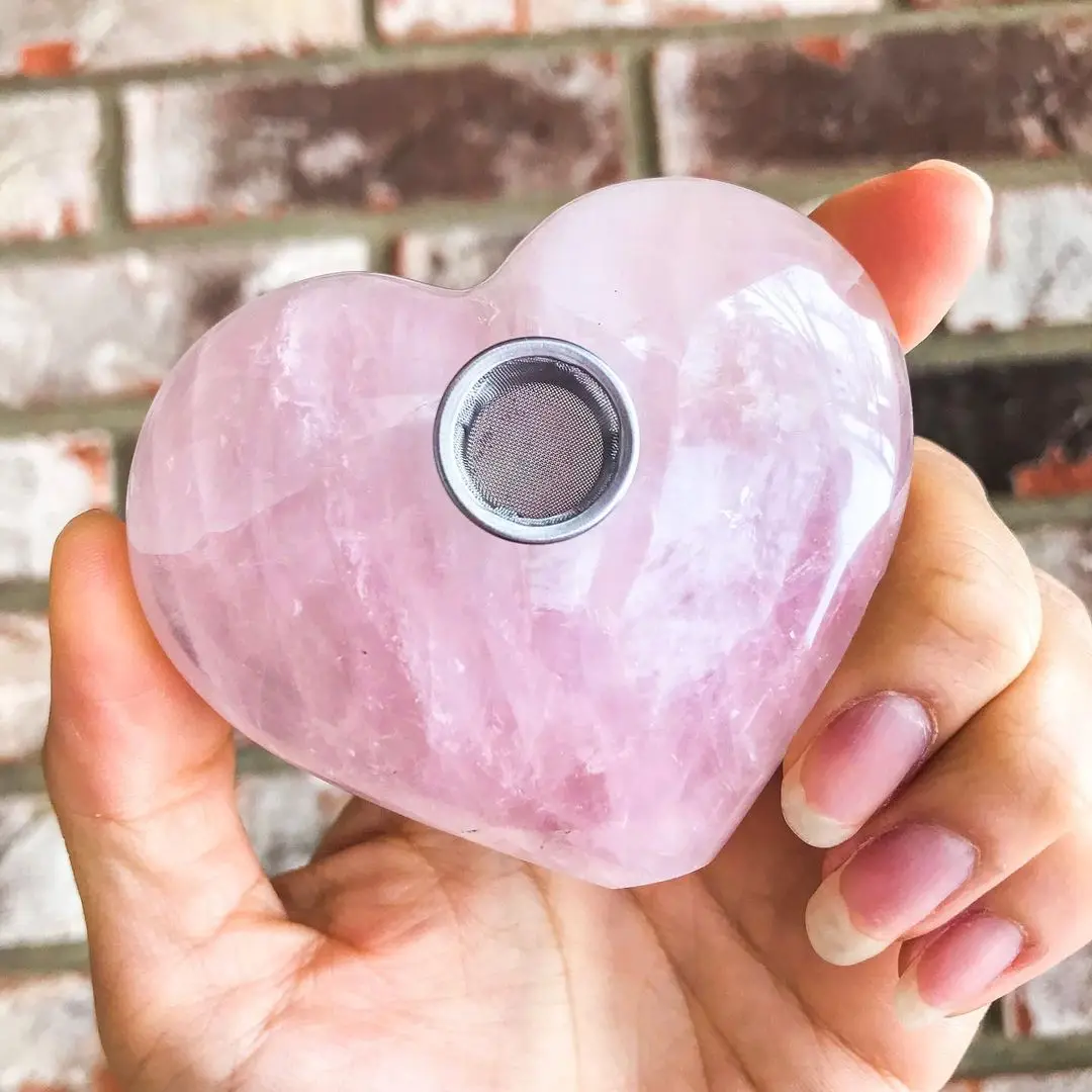 

Rose Quartz Heart-Shaped Crystal Pipe