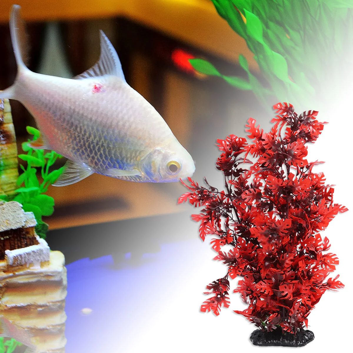 

Aquariumtank Decorationstall Red Large Decoration Silk Gallonplastic Leaves Artificial Lotus Seaweed Model