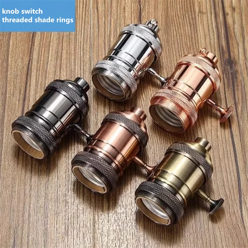 

Retro E27 UL listed Knob Switch Lighting Accessories Threaded Tooth Screw Lamp Holder With Shade Ring Brass Finished Lamp Socket