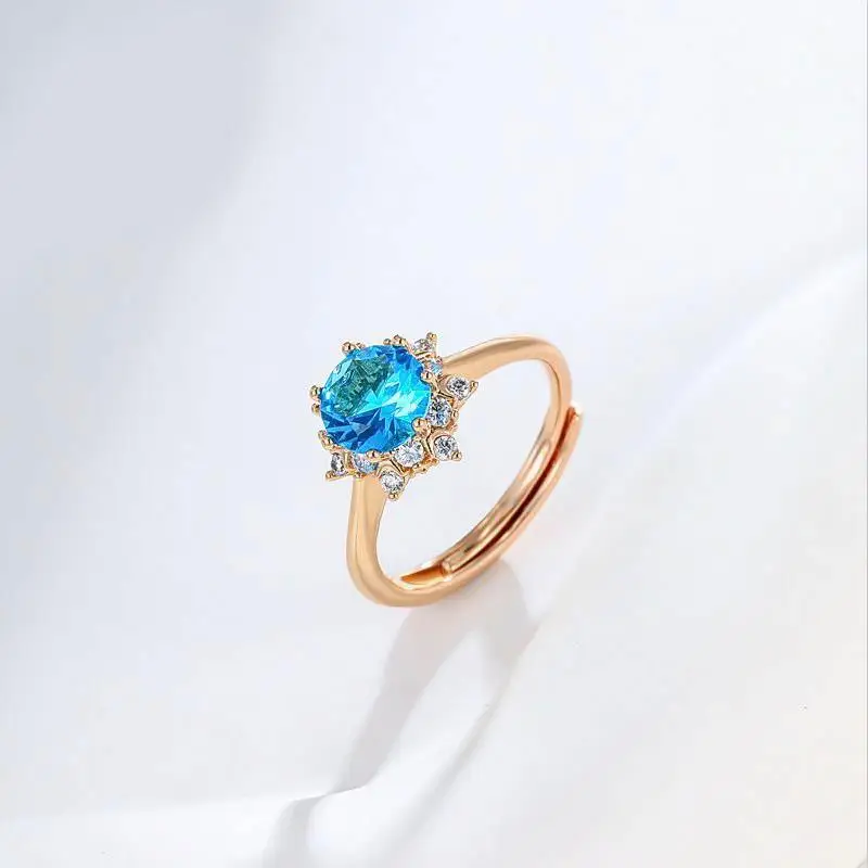 MxGxFam Sea Blue Круглые циркониевые кольца ювелирные изделия для женщин позолоченные 18