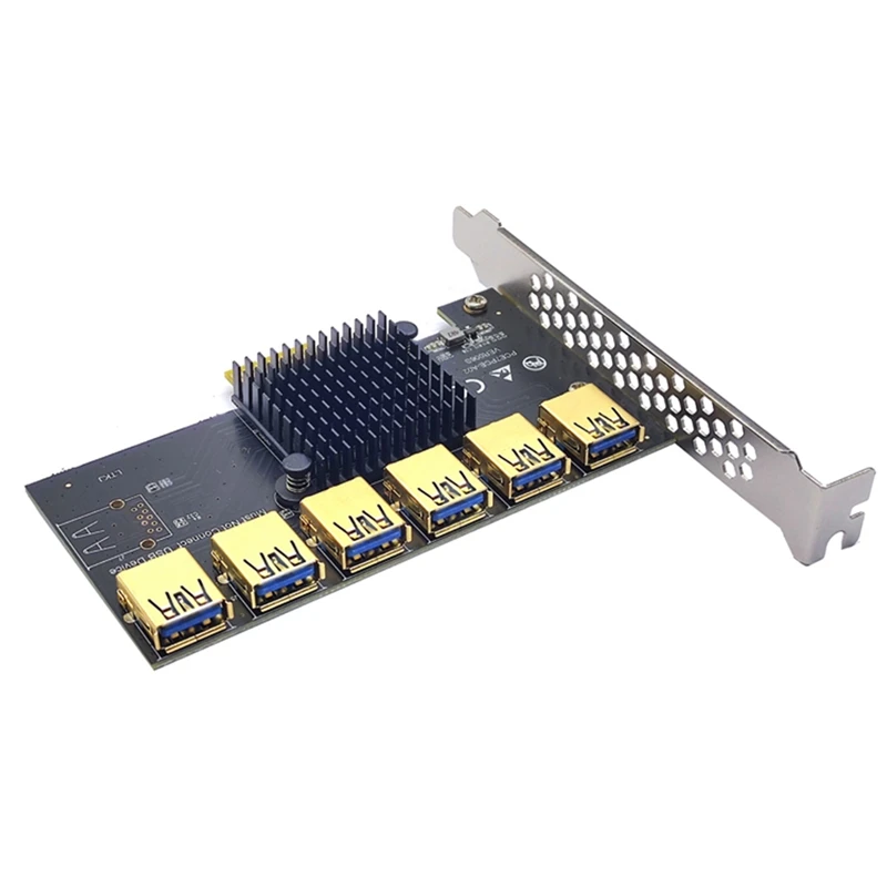 

Плата расширения для видеокарты PCIE, 1X до 6 PCIE, USB 3,0, адаптер, совместимая с материнской платой X4 X8 X16