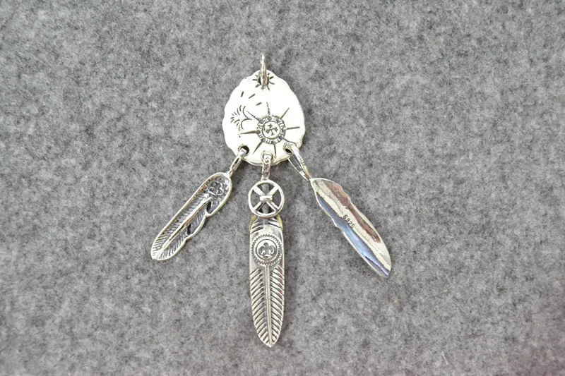 Кулон ручной работы из чистого серебра с перьями аксессуары сделай сам ожерелье